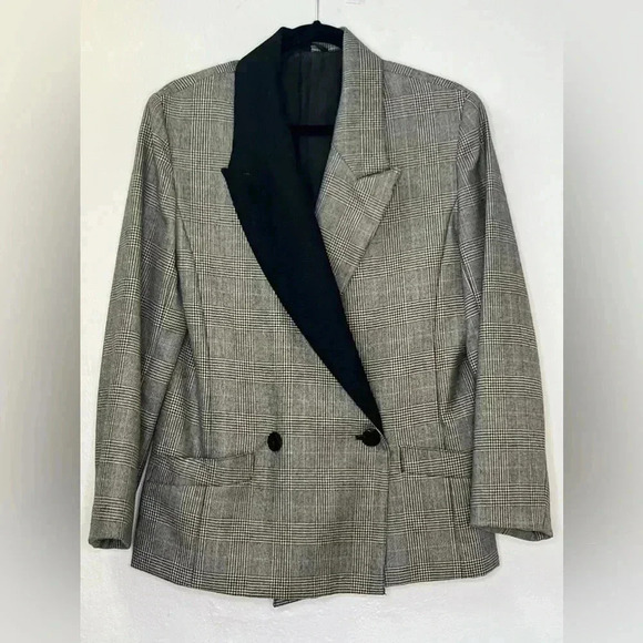 Moda Polska Warszawa Doble Breasted Wool Plaid Blazer Sz 10 - Picture 7 of 14